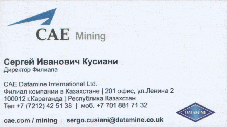 CAE Mining Datamine visit card, Sergo Cusiani